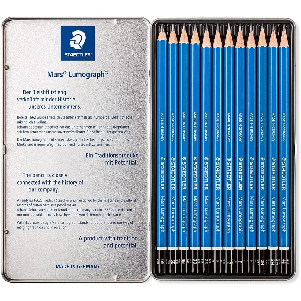 Staedtler Mars Lumograph Design & Drafting Pencils Tin Of 12 4 Staedtler Mars Lumograph Design & Drafting Pencils Tin Of 12 - Image 2