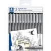 Staedtler Pigment Liner Pack Of 12 Assorted Sizes -Drawing Tools & Stationery-Staedtler pigment liner pack of 12 assorted sizes p18961 63276 image